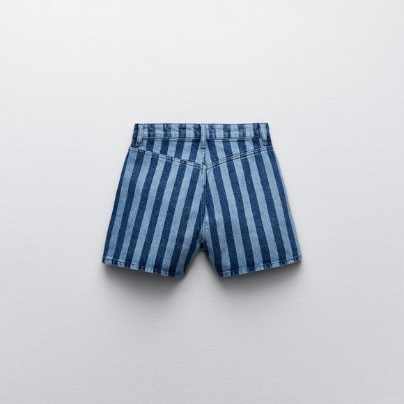 Zara High Waisted Striped Denim Shorts Size 4 NWT!! - Picture 5 of 12